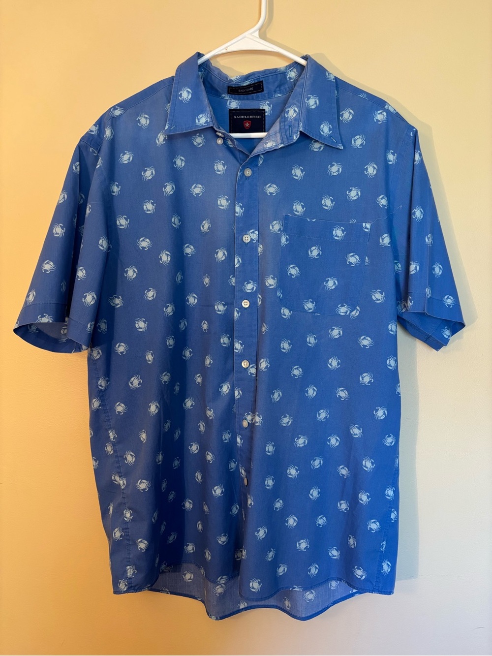 Saddlebred Blue Short-Sleeve Button-Down Shirt with Light Print